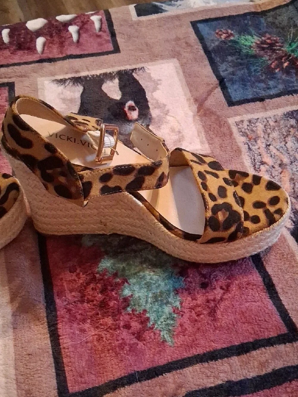 Leopard Print Espadrille Wedge Sandals with Buckle Strap - Leopard